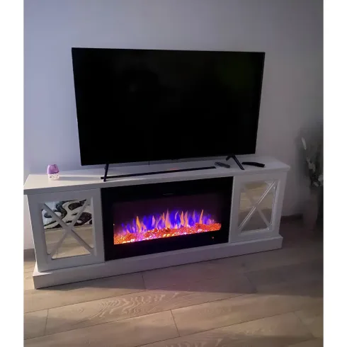 Camino Elettrico con Mobile Specchiato Bianco 1500W Moderno per Soggiorno