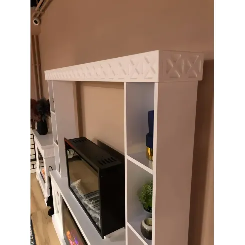Camino Elettrico 1500W Bianco con Scaffale Portaoggetti Specchiato Moderno