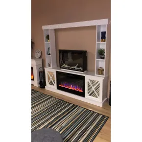Camino Elettrico 1500W Bianco con Scaffale Portaoggetti Specchiato Moderno 2