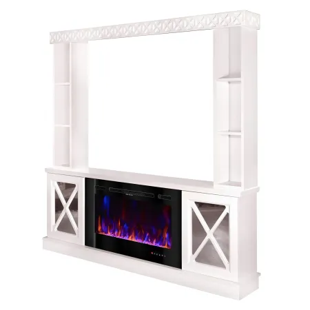 Camino Elettrico 1500W Bianco con Scaffale Portaoggetti Specchiato Moderno