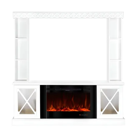 Camino Elettrico 1500W Bianco con Scaffale Portaoggetti Specchiato Moderno