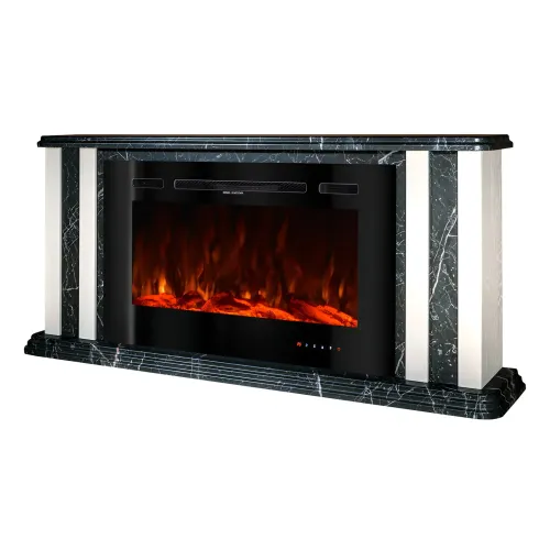 Camino Elettrico 1500W Effetto Marmo Decorativo da Soggiorno Grigio