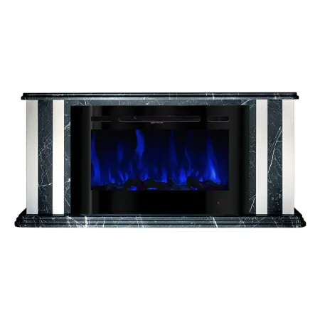 Camino Elettrico 1500W Effetto Marmo Decorativo da Soggiorno Grigio