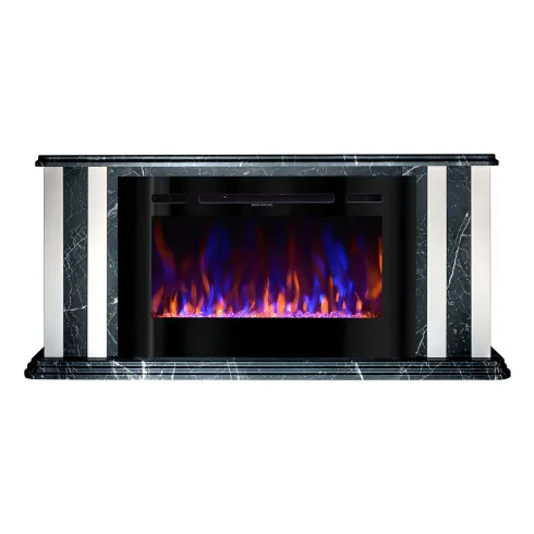 Camino Elettrico 1500W Effetto Marmo Decorativo da Soggiorno Grigio