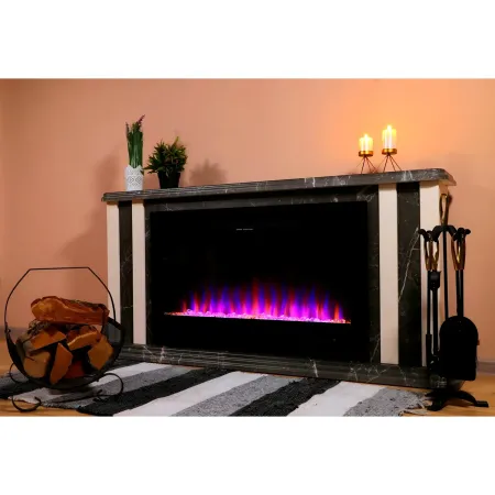Camino Elettrico 1500W Effetto Marmo Decorativo da Soggiorno Grigio