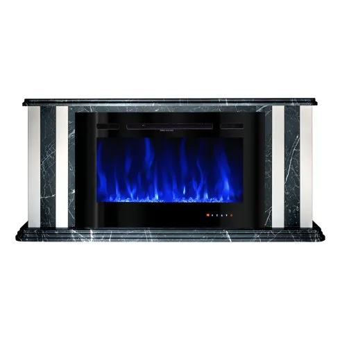 Camino Elettrico 1500W Effetto Marmo Decorativo da Soggiorno Grigio