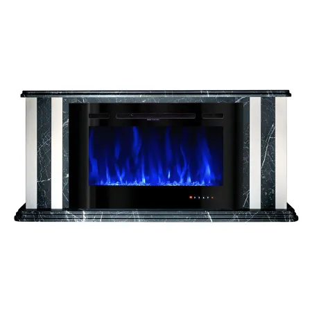 Camino Elettrico 1500W Effetto Marmo Decorativo da Soggiorno Grigio