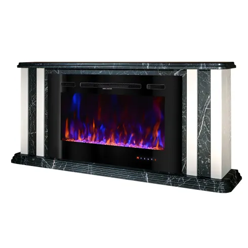 Camino Elettrico 1500W Effetto Marmo Decorativo da Soggiorno Grigio