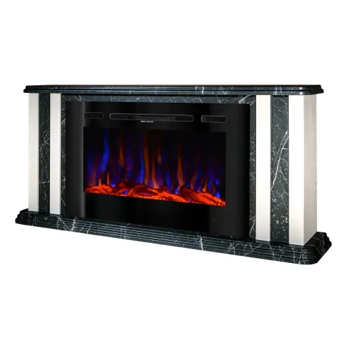 Camino Elettrico 1500W Effetto Marmo Decorativo da Soggiorno Grigio