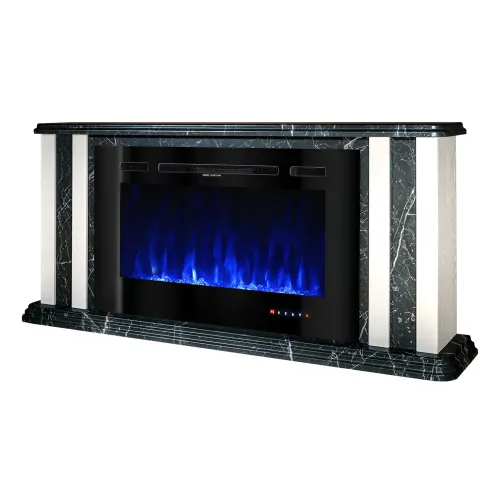 Camino Elettrico 1500W Effetto Marmo Decorativo da Soggiorno Grigio