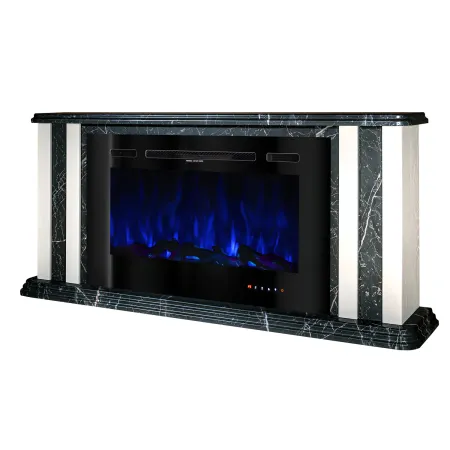 Camino Elettrico 1500W Effetto Marmo Decorativo da Soggiorno Grigio