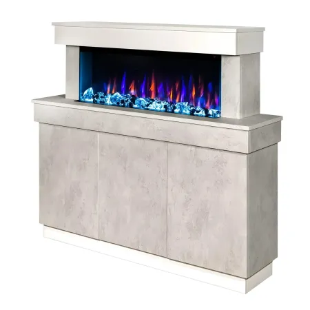 Mobile con Camino Elettrico 1500W Beige Effetto Pietra Moderno da Salotto