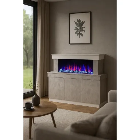 Mobile con Camino Elettrico 1500W Beige Effetto Pietra Moderno da Salotto