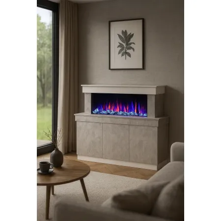 Mobile con Camino Elettrico 1500W Beige Effetto Pietra Moderno da Salotto