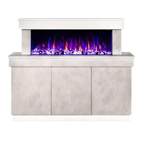 Mobile con Camino Elettrico 1500W Beige Effetto Pietra Moderno da Salotto