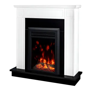 Camino Elettrico 1500W Cornice Decorativa Bianco e Nero Fiamma LED