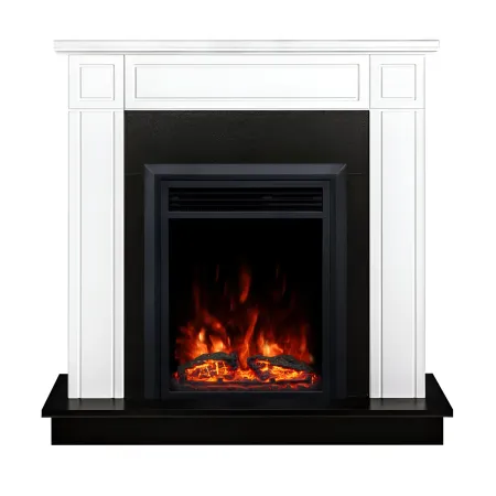 Camino Elettrico 1500W Cornice Decorativa Bianco e Nero Fiamma LED