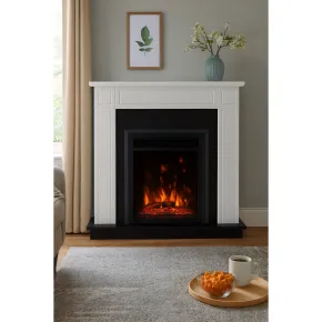Camino Elettrico 1500W Cornice Decorativa Bianco e Nero Fiamma LED 2
