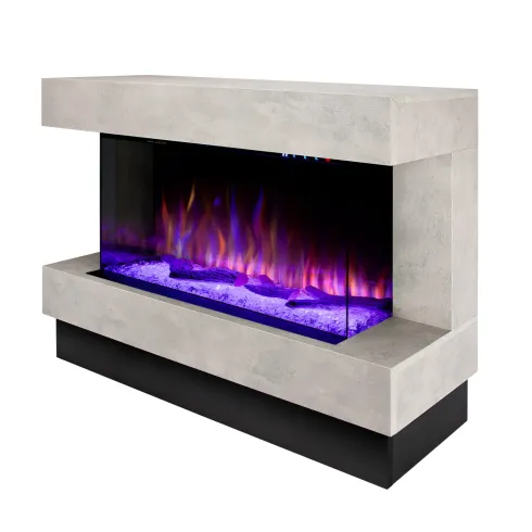 Camino Elettrico 1500W da Soggiorno Grigio con Fiamma 3D Multicolore