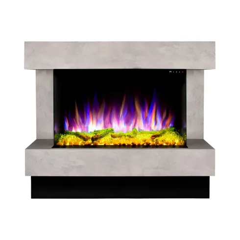 Camino Elettrico 1500W da Soggiorno Grigio con Fiamma 3D Multicolore