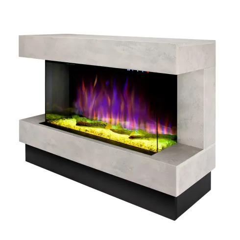 Camino Elettrico 1500W da Soggiorno Grigio con Fiamma 3D Multicolore