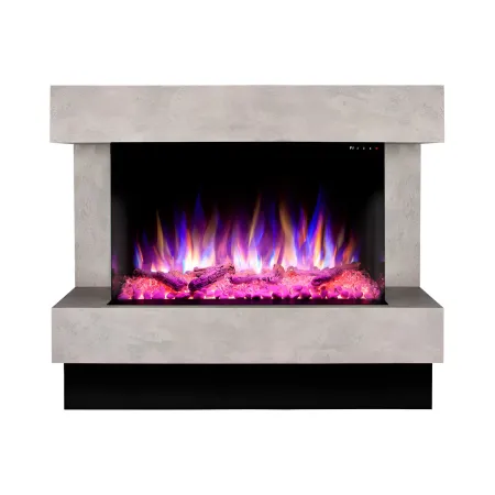 Camino Elettrico 1500W da Soggiorno Grigio con Fiamma 3D Multicolore