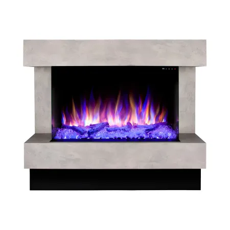 Camino Elettrico 1500W da Soggiorno Grigio con Fiamma 3D Multicolore