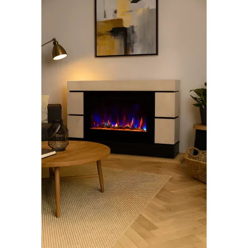 Camino Elettrico Effetto Pietra 1500W Beige con Cristalli da Interno