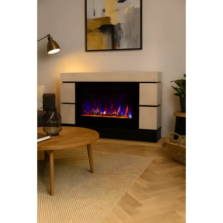 Camino Elettrico Effetto Pietra 1500W Beige con Cristalli da Interno