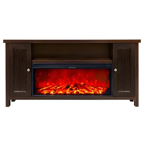 Mobile Camino Elettrico 1500W Rustico da Soggiorno Scuro Fiamma Arancione