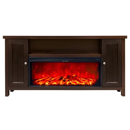 Mobile Camino Elettrico 1500W Rustico da Soggiorno Scuro Fiamma Arancione