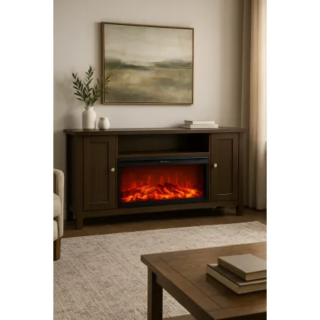 Mobile Camino Elettrico 1500W Rustico da Soggiorno Scuro Fiamma Arancione