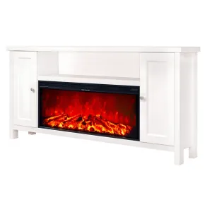 Mobile Camino Elettrico 1500W Rustico da Soggiorno Bianco Fiamma Arancione