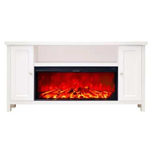 Mobile Camino Elettrico 1500W Rustico da Soggiorno Bianco Fiamma Arancione