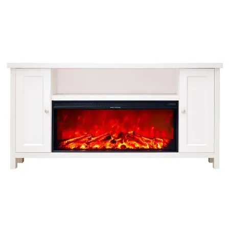Mobile Camino Elettrico 1500W Rustico da Soggiorno Bianco Fiamma Arancione