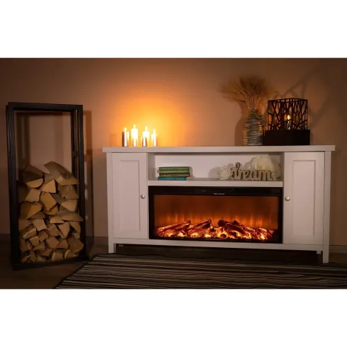 Mobile Camino Elettrico 1500W Rustico da Soggiorno Bianco Fiamma Arancione