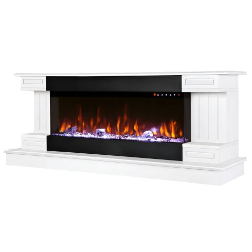 Camino Elettrico Bianco 1500W Riscaldante con Fiamma 3D e Termostato