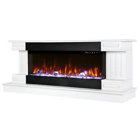 Camino Elettrico Bianco 1500W Riscaldante con Fiamma 3D e Termostato