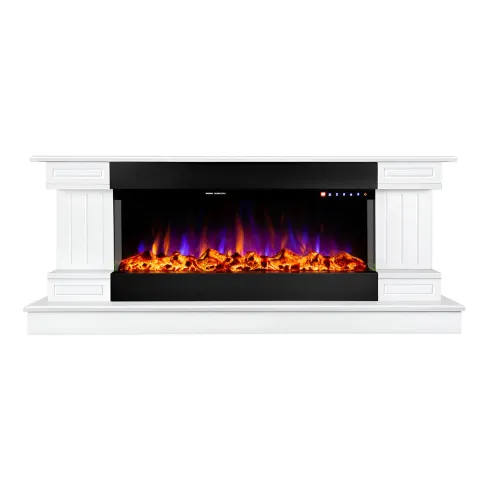 Camino Elettrico Bianco 1500W Riscaldante con Fiamma 3D e Termostato
