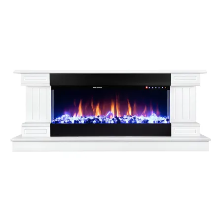Camino Elettrico Bianco 1500W Riscaldante con Fiamma 3D e Termostato