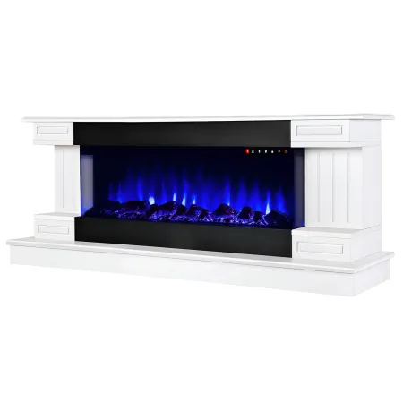 Camino Elettrico Bianco 1500W Riscaldante con Fiamma 3D e Termostato