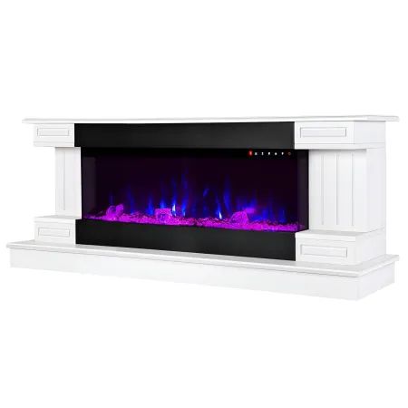 Camino Elettrico Bianco 1500W Riscaldante con Fiamma 3D e Termostato