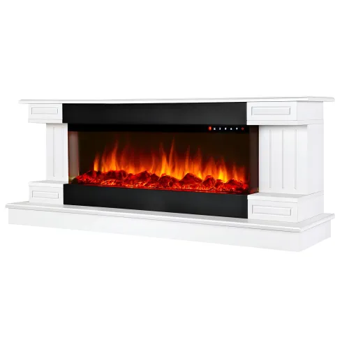 Camino Elettrico Bianco 1500W Riscaldante con Fiamma 3D e Termostato
