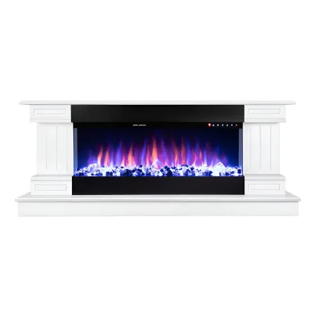 Camino Elettrico Bianco 1500W Riscaldante con Fiamma 3D e Termostato