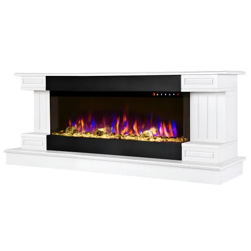 Camino Elettrico Bianco 1500W Riscaldante con Fiamma 3D e Termostato
