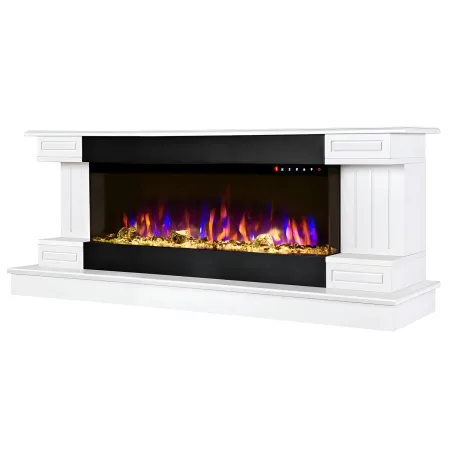 Camino Elettrico Bianco 1500W Riscaldante con Fiamma 3D e Termostato