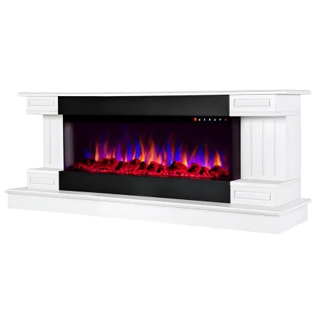 Camino Elettrico Bianco 1500W Riscaldante con Fiamma 3D e Termostato