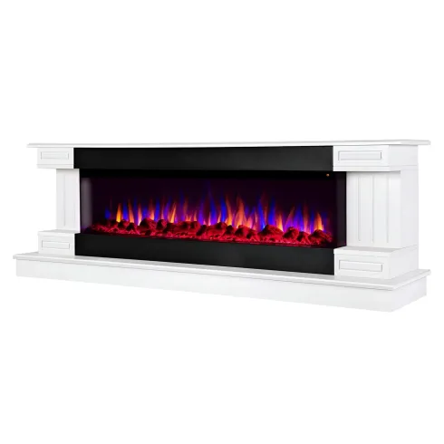 Camino Elettrico Bianco 1500W 181x43x60 con Fiamma 3D e Termostato