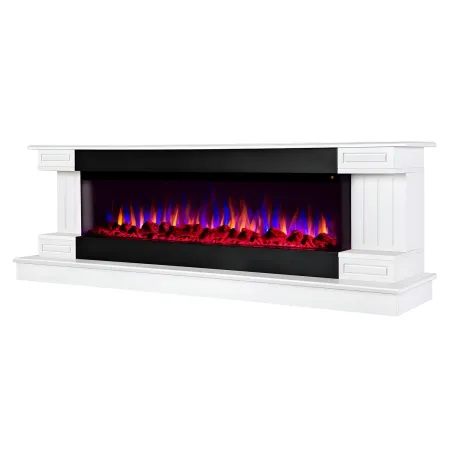 Camino Elettrico Bianco 1500W 181x43x60 con Fiamma 3D e Termostato