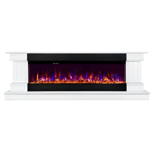 Camino Elettrico Bianco 1500W 181x43x60 con Fiamma 3D e Termostato